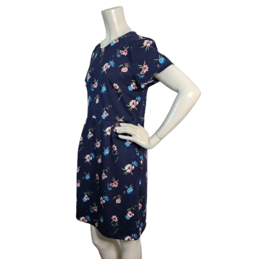 LOFT Dress Women's 10 Navy Blue Floral Short Sleeve - Picture 2 of 9